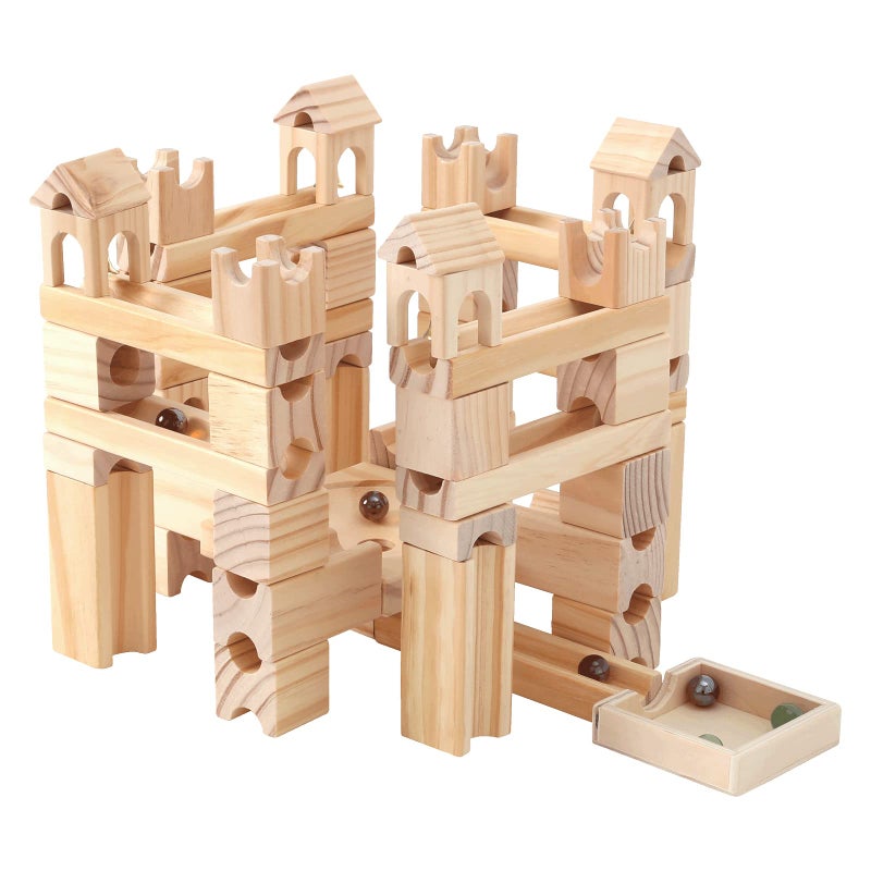 Onshine Wooden Marble Run for Kids Ages 4-8, 80 Pieces Wood Building Blocks Toys and Construction Play Set, Marble Track Maze Game STEM Learning Toys Gifts for Boys Girls (80pc Set) - Image 1